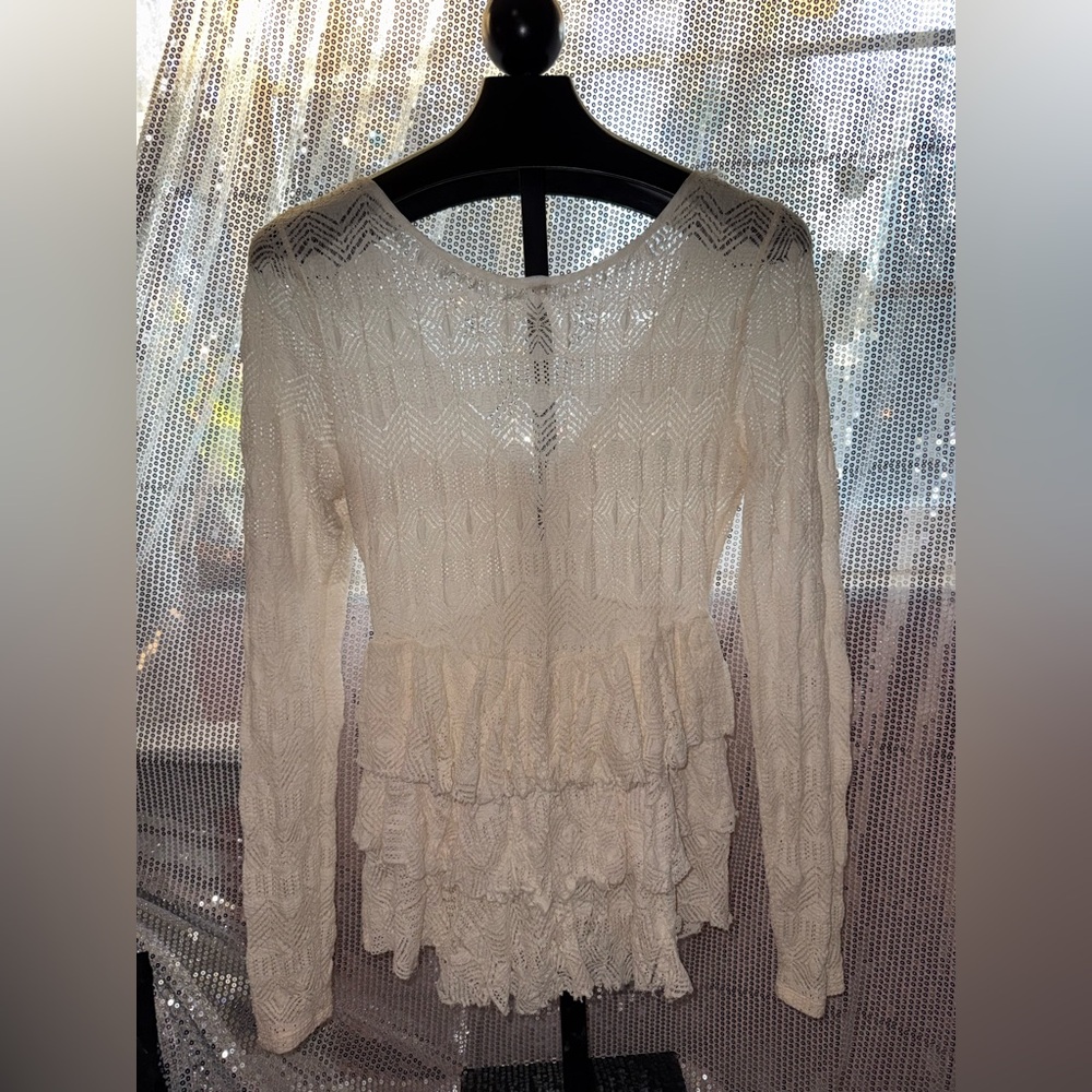 Free People Vintage Ivory Lace Top sz L🥀 - Picture 3 of 11